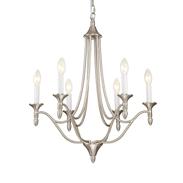 Chandelierias-Modern Farmhouse 6-Light Candle Style Chandelier-Chandeliers-Nickel-