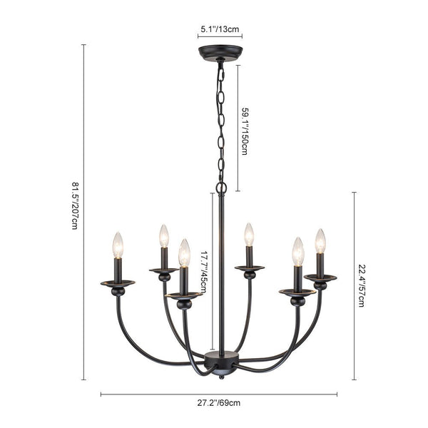 Chandelierias-Modern Farmhouse 6-Light Matte Black Candle Style Chandelier-Chandeliers-Black (Pre-order)-