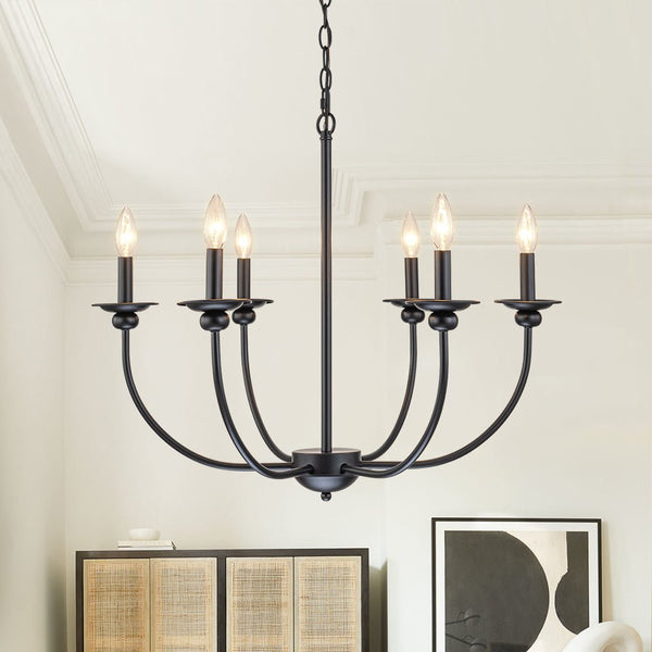 Chandelierias-Modern Farmhouse 6-Light Matte Black Candle Style Chandelier-Chandeliers-Black (Pre-order)-