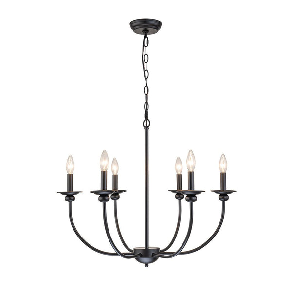 Chandelierias-Modern Farmhouse 6-Light Matte Black Candle Style Chandelier-Chandeliers-Black (Pre-order)-