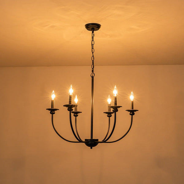 Chandelierias-Modern Farmhouse 6-Light Matte Black Candle Style Chandelier-Chandeliers-Black (Pre-order)-