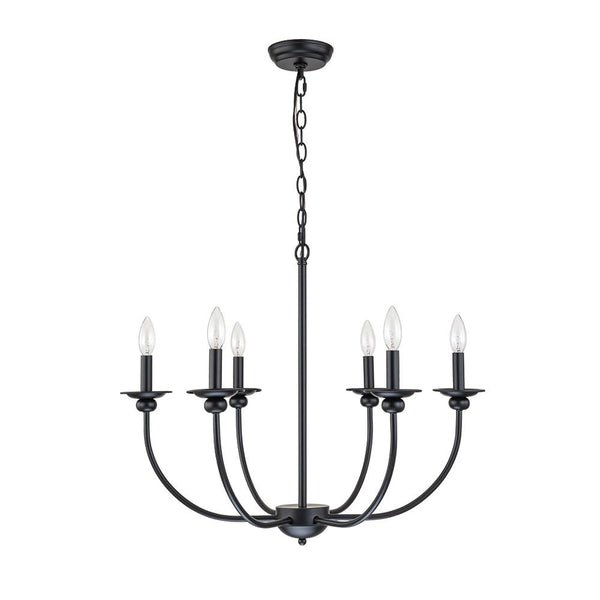 Chandelierias-Modern Farmhouse 6-Light Matte Black Candle Style Chandelier-Chandeliers-Black (Pre-order)-