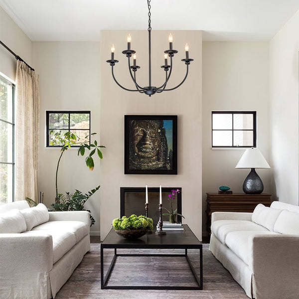 Chandelierias-Modern Farmhouse 6-Light Matte Black Candle Style Chandelier-Chandeliers-Black (Pre-order)-