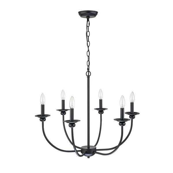 Chandelierias-Modern Farmhouse 6-Light Matte Black Candle Style Chandelier-Chandeliers-Black (Pre-order)-