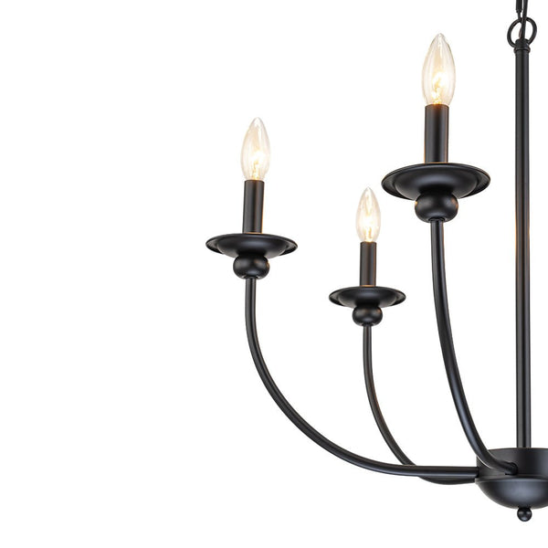 Chandelierias-Modern Farmhouse 6-Light Matte Black Candle Style Chandelier-Chandeliers-Black (Pre-order)-