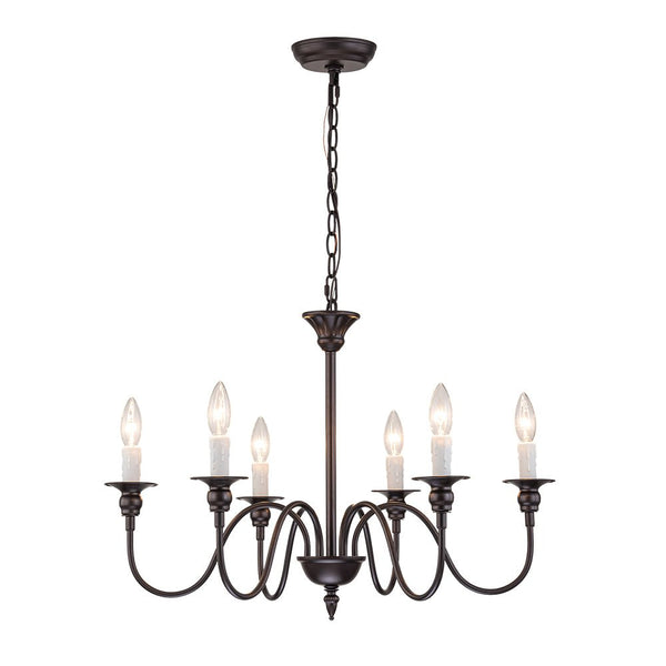 Chandelierias-Modern Farmhouse 6-Light Oil Rubbed Bronze Candle Style Chandelier-Chandeliers-6 Bulbs (Pre-order)-