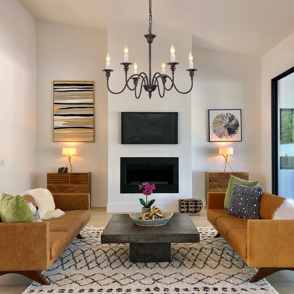 Chandelierias-Modern Farmhouse 6-Light Oil Rubbed Bronze Candle Style Chandelier-Chandeliers-6 Bulbs (Pre-order)-