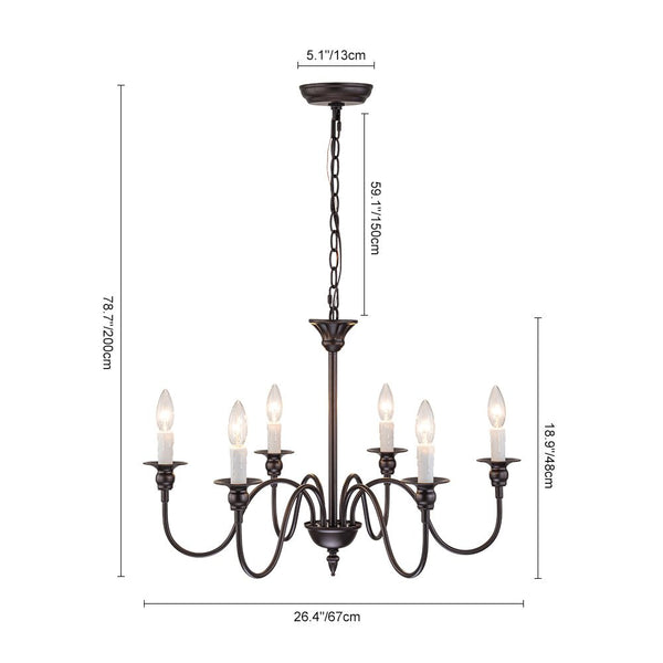 Chandelierias-Modern Farmhouse 6-Light Oil Rubbed Bronze Candle Style Chandelier-Chandeliers-6 Bulbs (Pre-order)-