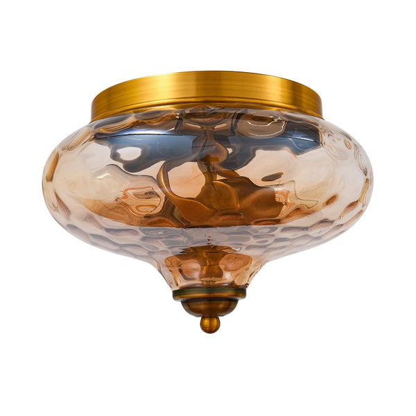 Chandelierias-Modern Hammered Glass Ceiling Light-Flush Mount-Chrome-