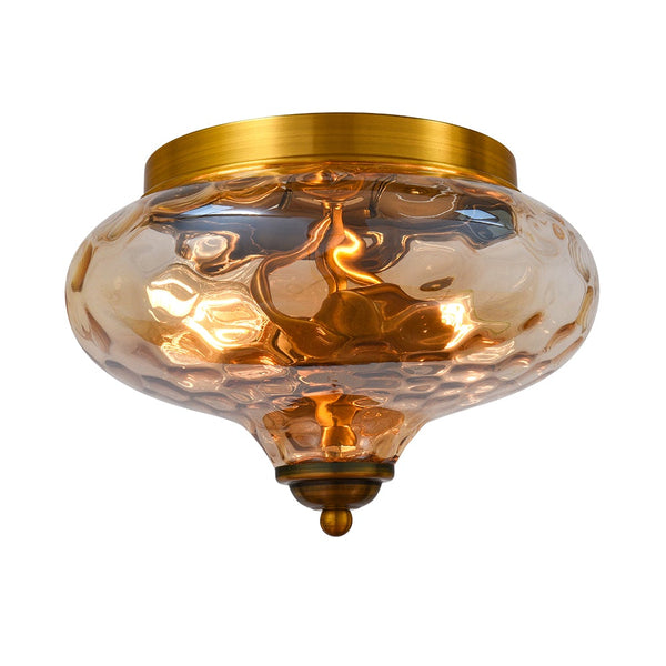 Chandelierias-Modern Hammered Glass Ceiling Light-Flush Mount-Gold-