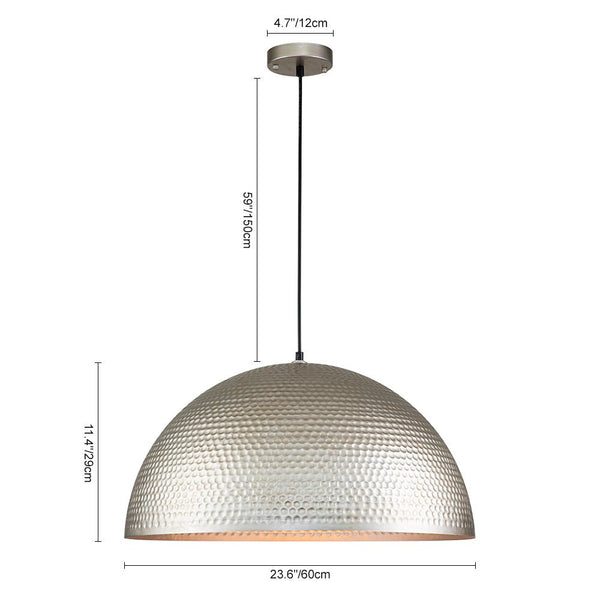 Chandelierias-Modern Hammered Metal Oversized Dome Pendant-Chandeliers-Antique Silver-