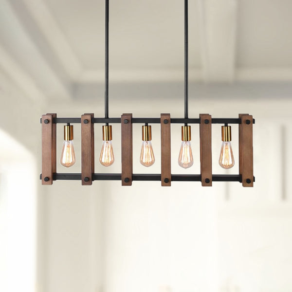 Chandelierias-Modern Industrial Linear Wood Pendant Light-Pendant--