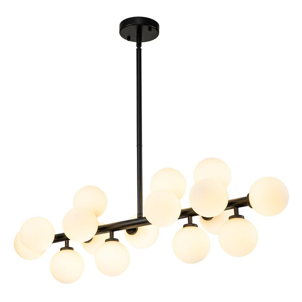 Chandelierias-Modern Linear 16-Light Milky Glass Globe Chandelier-Chandelier-Brass-16 Bulbs