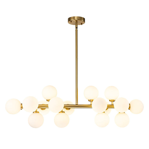 Chandelierias-Modern Linear 16-Light Milky Glass Globe Chandelier-Chandelier-Brass-16 Bulbs