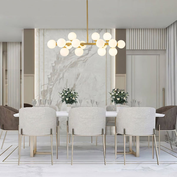 Chandelierias-Modern Linear 16-Light Milky Glass Globe Chandelier-Chandelier-Brass-16 Bulbs