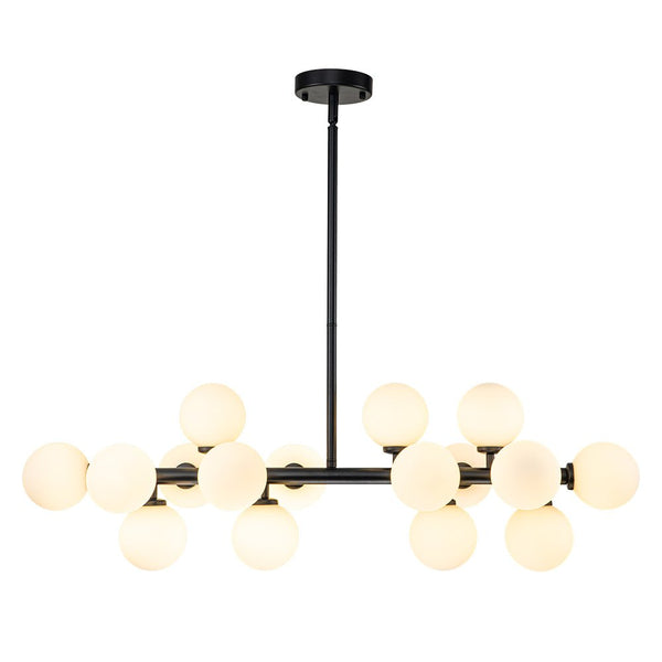 Chandelierias-Modern Linear 16-Light Milky Glass Globe Chandelier-Chandelier-Brass-16 Bulbs