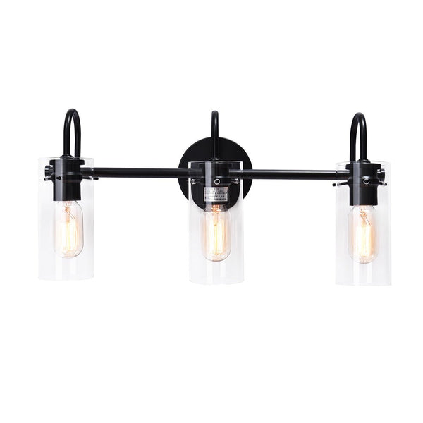 Chandelierias-Modern Linear Cylinder Clear Glass Vanity Light-Chandeliers-Black-3 Bulbs
