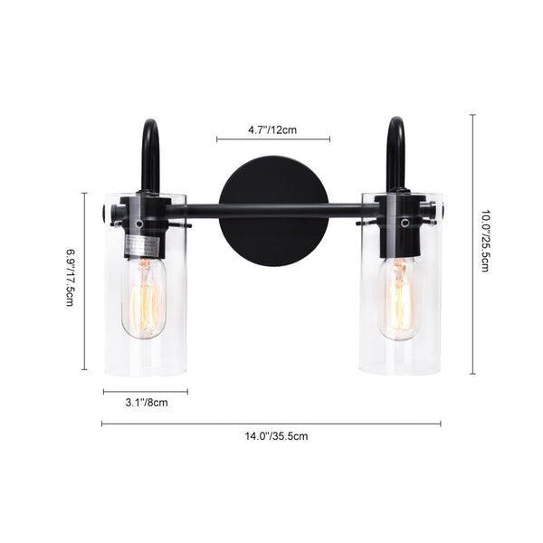 Chandelierias-Modern Linear Cylinder Clear Glass Vanity Light-Chandeliers-Black-3 Bulbs
