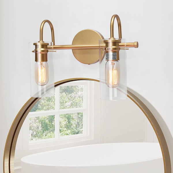 Chandelierias-Modern Linear Cylinder Clear Glass Vanity Light-Chandeliers-Gold-2 Bulbs