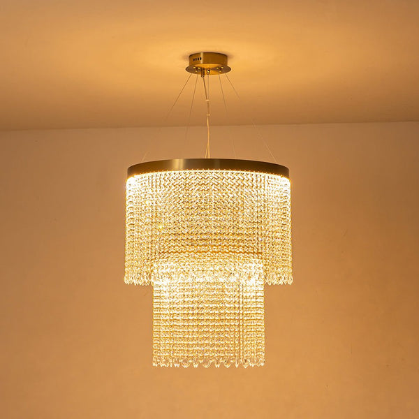 Chandelierias-Modern Luxury 2-Tier Crystal Dimmable LED Chandelier-Chandelier-Brass (Pre-order)-