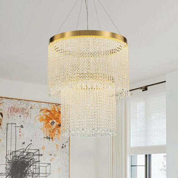Chandelierias-Modern Luxury 2-Tier Crystal Dimmable LED Chandelier-Chandelier-Brass (Pre-order)-