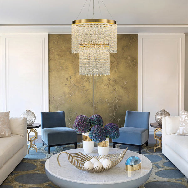 Chandelierias-Modern Luxury 2-Tier Crystal Dimmable LED Chandelier-Chandelier-Brass (Pre-order)-