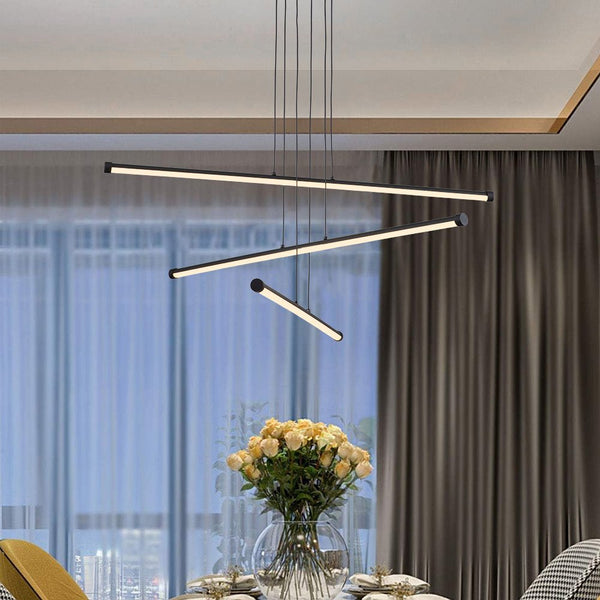 Chandelierias-Modern Minimalist 3-Light LED Linear Chandelier-Chandelier-Black-