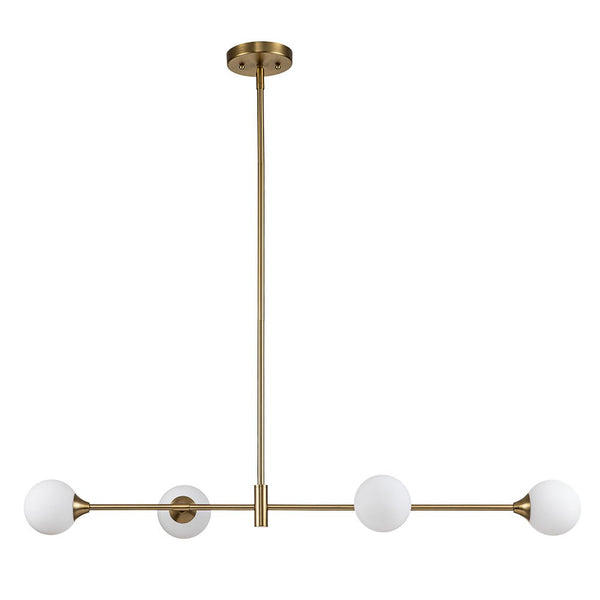 Chandelierias-Modern Minimalist 4-Light Opal Glass Linear Chandelier-Chandeliers-Brass-4 Bulbs