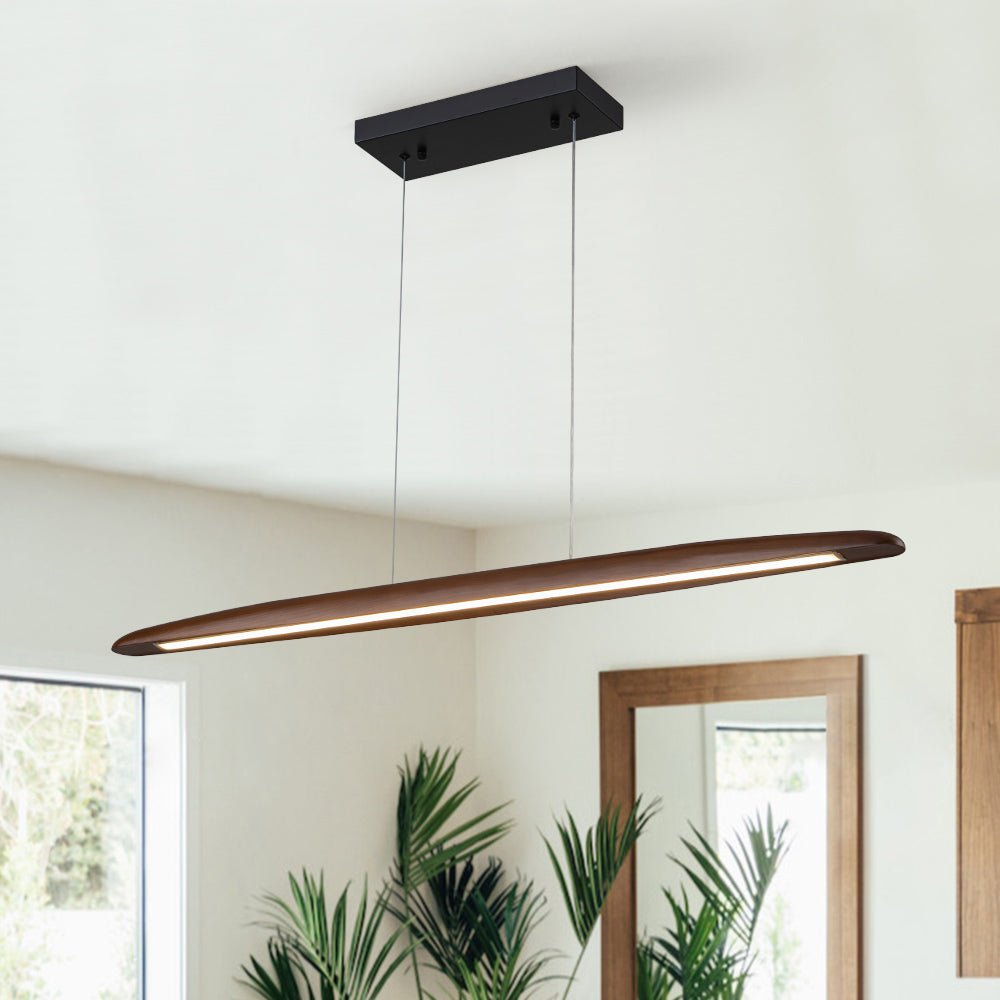 Modern Minimalist Linear Walnut Wood Dimmable LED Pendant | Chandelierias