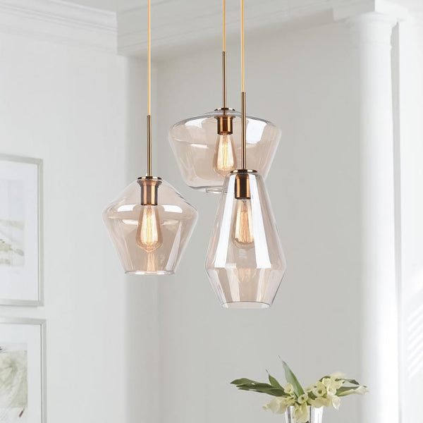 Chandelierias-Modern Sculptural Glass Pendant Lighting-Pendant-3 Lt-Round Canopy-Amber