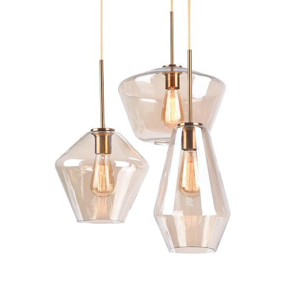 Chandelierias-Modern Sculptural Glass Pendant Lighting-Pendant-3 Lt-Round Canopy-Amber