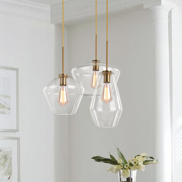Chandelierias-Modern Sculptural Glass Pendant Lighting-Pendant-3 Lt-Round Canopy-Clear