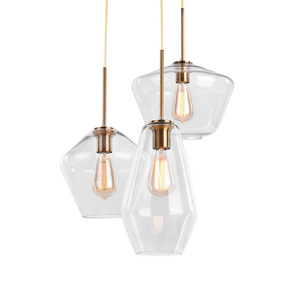 Chandelierias-Modern Sculptural Glass Pendant Lighting-Pendant-3 Lt-Round Canopy-Clear