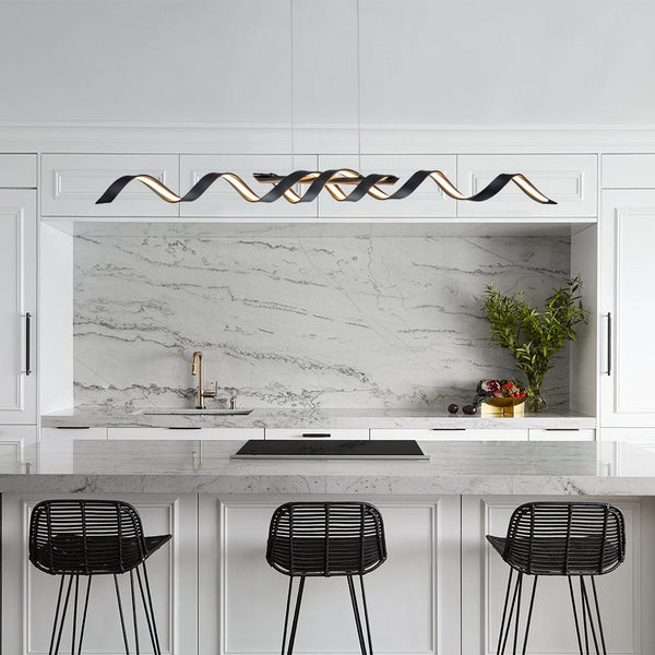 Chandelierias-Modern Spiral LED Kitchen Island Wavy Pendant Light-Pendant-Black-