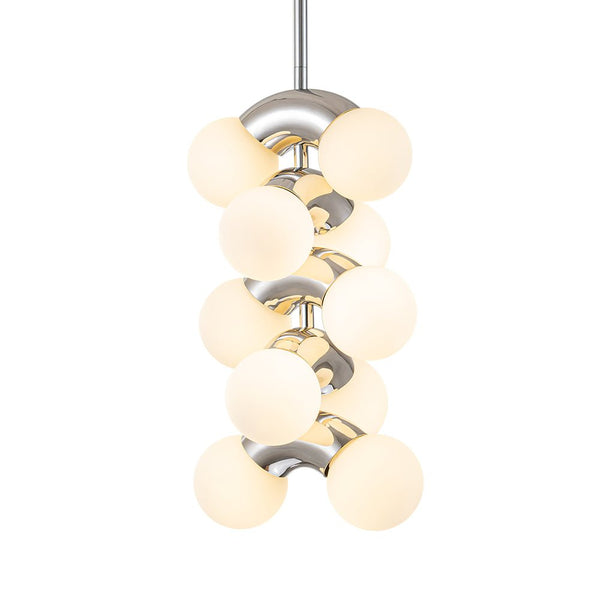 Chandelierias-Modern Staggered Frosted Glass Globe 10-Light Pendant-Pendant-Chrome (Pre-order & Arrive in 3 wks)-