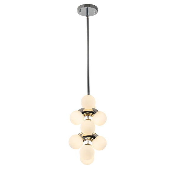Chandelierias-Modern Staggered Frosted Glass Globe 10-Light Pendant-Pendant-Chrome (Pre-order & Arrive in 3 wks)-