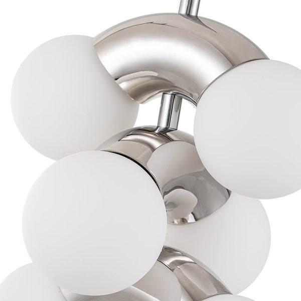 Chandelierias-Modern Staggered Frosted Glass Globe 10-Light Pendant-Pendant-Chrome (Pre-order & Arrive in 3 wks)-