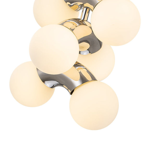 Chandelierias-Modern Staggered Frosted Glass Globe 10-Light Pendant-Pendant-Chrome (Pre-order & Arrive in 3 wks)-