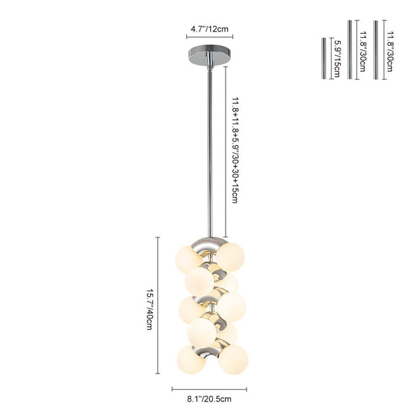 Chandelierias-Modern Staggered Frosted Glass Globe 10-Light Pendant-Pendant-Chrome (Pre-order & Arrive in 3 wks)-