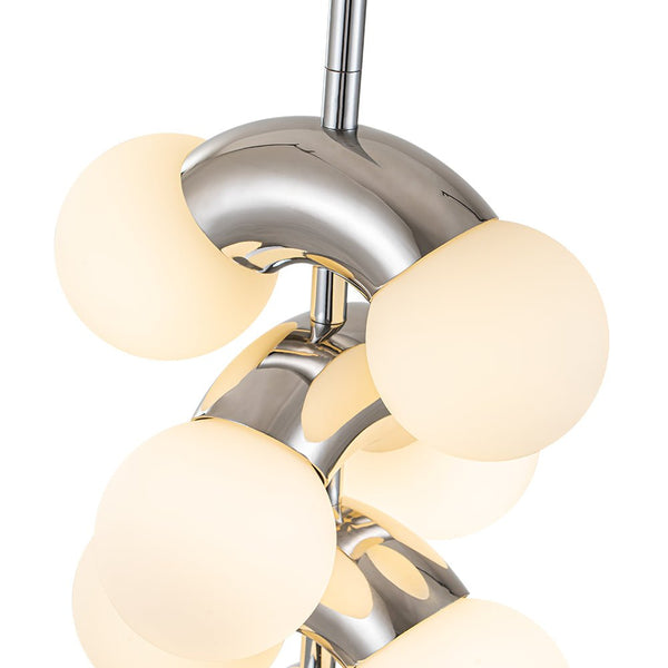 Chandelierias-Modern Staggered Frosted Glass Globe 10-Light Pendant-Pendant-Chrome (Pre-order & Arrive in 3 wks)-