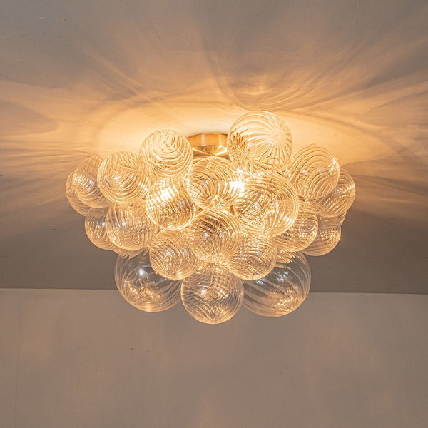 Chandelierias-Modern Swirl Glass Cluster Bubble Semi-Flush Mount-Semi Flush-Brass-3 Bulbs