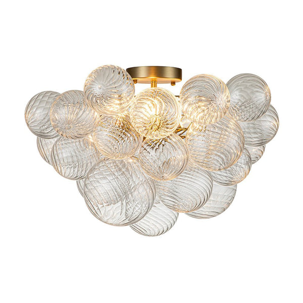 Chandelierias-Modern Swirl Glass Cluster Bubble Semi-Flush Mount-Semi Flush-Brass-3 Bulbs