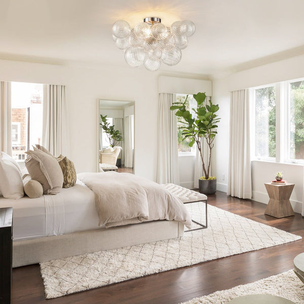 Chandelierias-Modern Swirl Glass Cluster Bubble Semi-Flush Mount-Semi Flush-Nickel-3 Bulbs