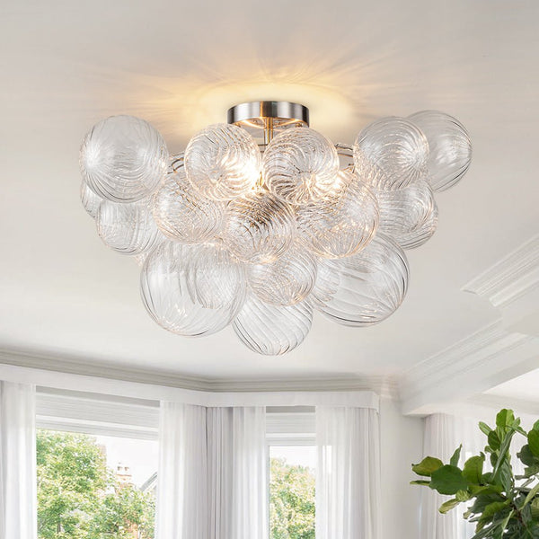 Chandelierias-Modern Swirl Glass Cluster Bubble Semi-Flush Mount-Semi Flush-Nickel-3 Bulbs