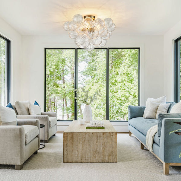 Chandelierias-Modern Swirl Glass Cluster Bubble Semi-Flush Mount-Semi Flush-Nickel-3 Bulbs