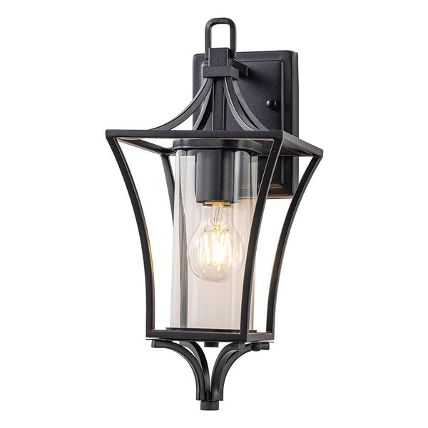 Chandelierias-Outdoor Lantern Wall Sconce with Clear Glass For Porch-Wall Light-Matte Black-1 Pack