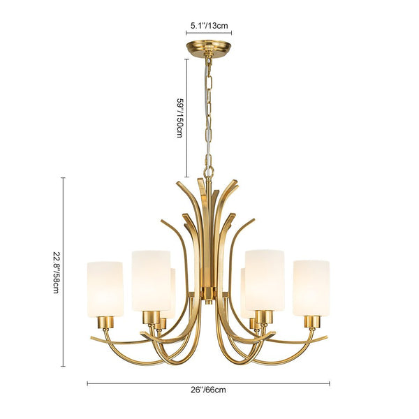 Chandelierias-Ruhlmann Style Brass 6-Light Cylinder Glass Chandelier-Chandeliers-Brass (Pre-order)-