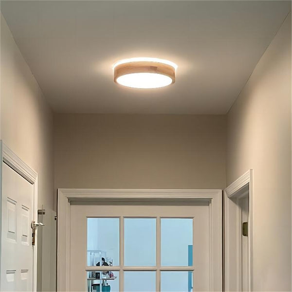 Chandelierias-Scandinavian Wooden Round LED Flush Mount-Flush Mount-Large-