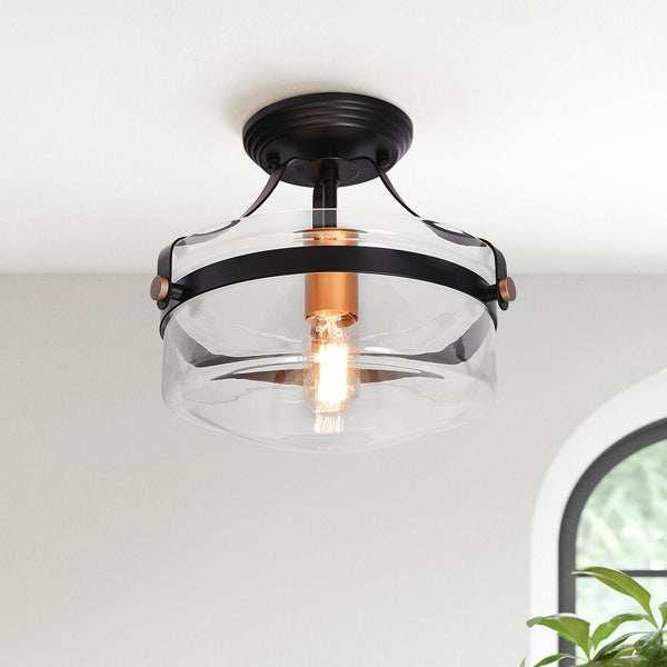 Chandelierias-Single Light Semi Flush Mount Drum Ceiling Light-Flush Mount--