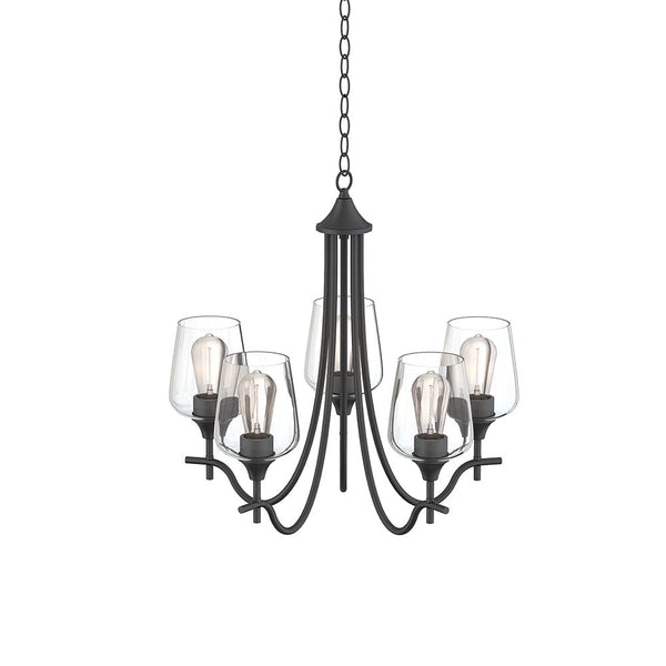 Chandelierias-Traditional 5-Light Clear Glass Curved Arm Chandelier-Chandeliers-Black-5 Bulbs